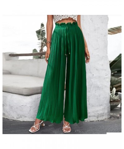 Pleated Pants for Women Palazzo Wide Leg Pants Summer Casual Drawstring Belted Waist Beach High Waist Long Trousers Green $15...