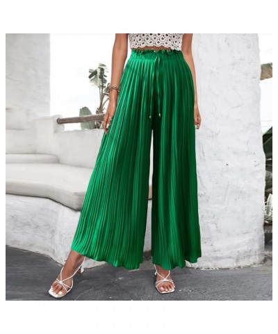 Pleated Pants for Women Palazzo Wide Leg Pants Summer Casual Drawstring Belted Waist Beach High Waist Long Trousers Green $15...