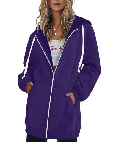 Women's Oversized Zip Up Hoodies Sweatshirts Cute Hooded Pullover Tops Sweaters Casual Fall Jackets with Pockets B Purple $10...