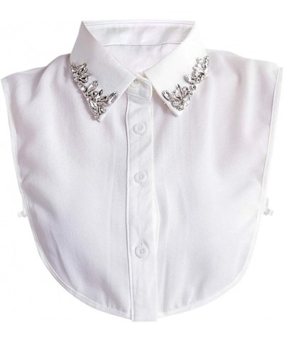 Detachable Shiny Rhinestone Fake Collar Half Shirt Blouse Chiffon False Collar White $10.79 Blouses