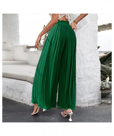 Pleated Pants for Women Palazzo Wide Leg Pants Summer Casual Drawstring Belted Waist Beach High Waist Long Trousers Green $15...