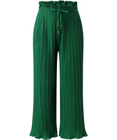 Pleated Pants for Women Palazzo Wide Leg Pants Summer Casual Drawstring Belted Waist Beach High Waist Long Trousers Green $15...