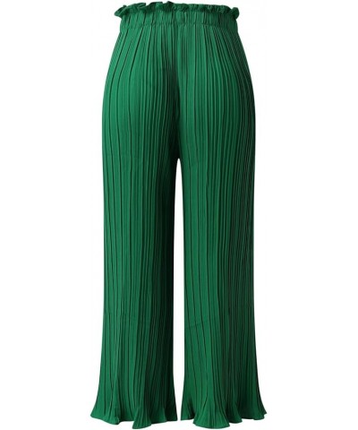 Pleated Pants for Women Palazzo Wide Leg Pants Summer Casual Drawstring Belted Waist Beach High Waist Long Trousers Green $15...