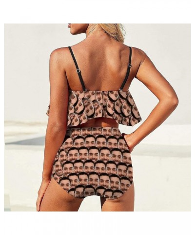 Women Customized Faces Two Piece Swimsuit Shoulder Ruffle Bathing Suits Personalized Printing Bikini Set Multiple Faces $15.5...