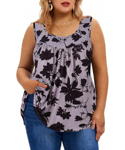 Plus Size Tank Tops for Women Ruffle Pearls Camisoles Boho Summer Beach Tank Tops Dasiy/Star (XL-5XL) 822-purple Flower $12.2...