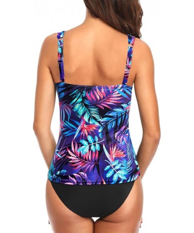 Two Piece Underwire Tankini Swimsuits for Women Tummy Control Tankini Top Bandeau Bathing Suits with Bottom Purple Leaf $18.8...