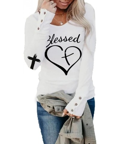 Blessed Shirts for Women Jesus Has My Back Long Sleeve Sweatshirt Christian Casual Letter Print Shirt Pullover Tops Blessed14...