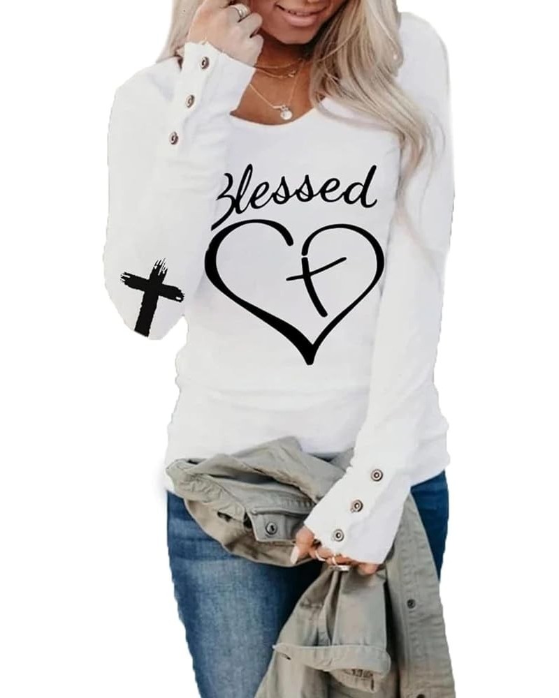 Blessed Shirts for Women Jesus Has My Back Long Sleeve Sweatshirt Christian Casual Letter Print Shirt Pullover Tops Blessed14...