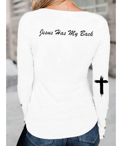 Blessed Shirts for Women Jesus Has My Back Long Sleeve Sweatshirt Christian Casual Letter Print Shirt Pullover Tops Blessed14...