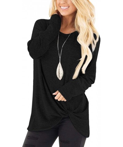 Long Sleeve Women Tops: Fall Casual Tunic Shirts for Womens Round Neck Twist Knotted Tee Blouses 655 Black $13.95 Tops