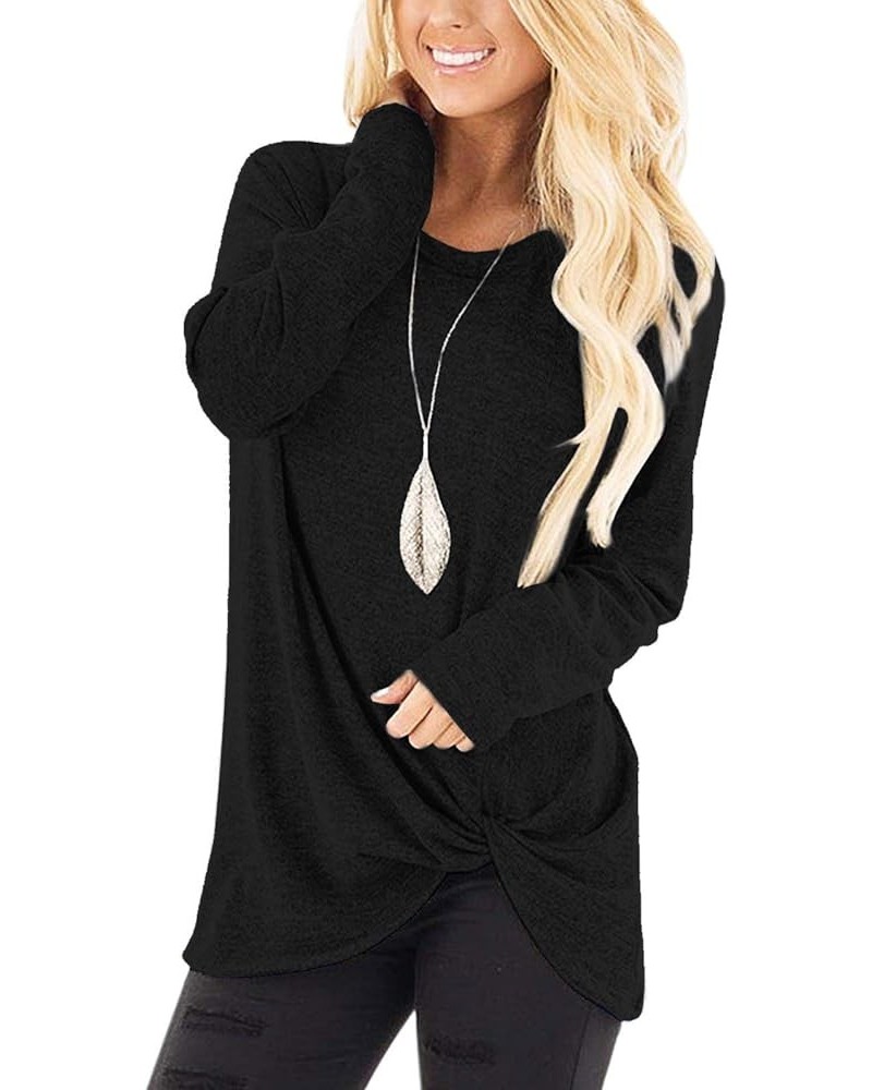 Long Sleeve Women Tops: Fall Casual Tunic Shirts for Womens Round Neck Twist Knotted Tee Blouses 655 Black $13.95 Tops