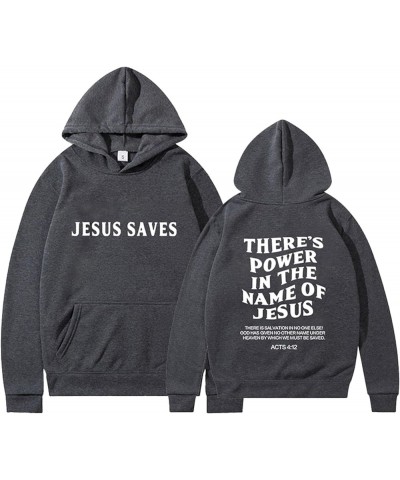 There'S Power In The Name Of Jesus Womens Hoodies Long Sleeve Pullover Tops Casual Hooded T Shirts Womens Winter Tops Grey $1...