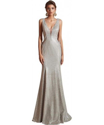 2019 Women's Sexy V Neck Backless Mermaid Long Prom Dresses Evening Gowns Sliver $71.07 Dresses