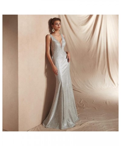 2019 Women's Sexy V Neck Backless Mermaid Long Prom Dresses Evening Gowns Sliver $71.07 Dresses