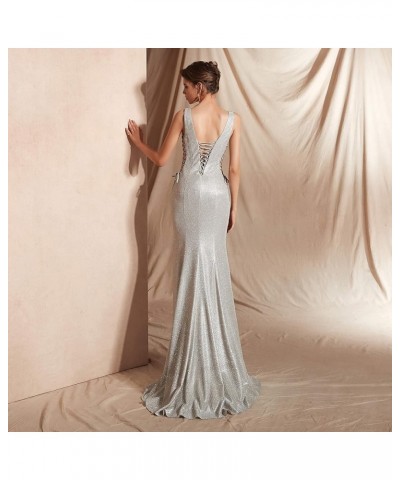 2019 Women's Sexy V Neck Backless Mermaid Long Prom Dresses Evening Gowns Sliver $71.07 Dresses