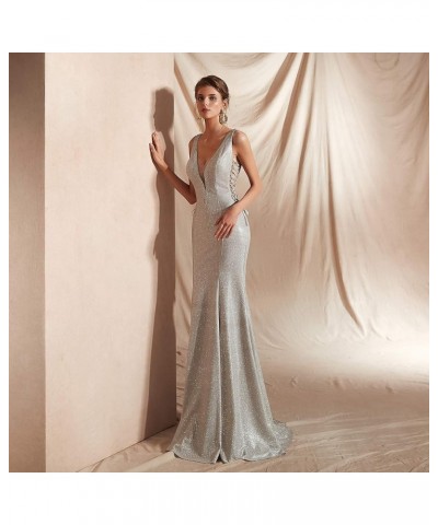 2019 Women's Sexy V Neck Backless Mermaid Long Prom Dresses Evening Gowns Sliver $71.07 Dresses