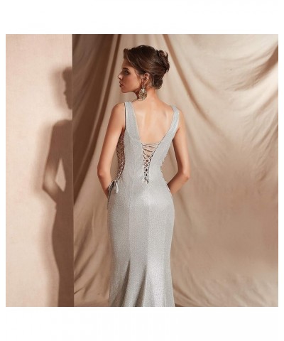 2019 Women's Sexy V Neck Backless Mermaid Long Prom Dresses Evening Gowns Sliver $71.07 Dresses