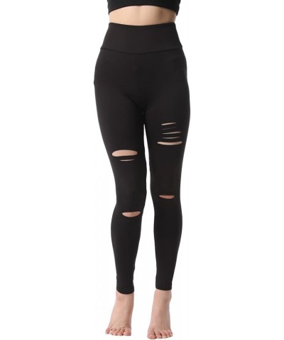 Women's High Waist Yoga Pants Cutout Ripped Super Soft and Comfortable Skinny Leggings Black6 $8.40 Leggings