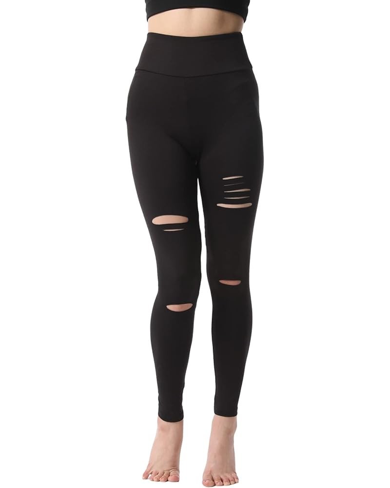 Women's High Waist Yoga Pants Cutout Ripped Super Soft and Comfortable Skinny Leggings Black6 $8.40 Leggings