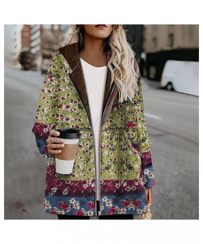 Winter Coats for Women Fuzzy Fleece Jacket Zipper Hooded Color Block Patchwork Cardigan Sherpa Outerwear with Pocket 59-green...