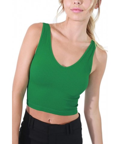 Women Seamless V-Neck Ribbed Crop Top, Made in U.S.A, One Size Jolly Green $18.67 Tanks