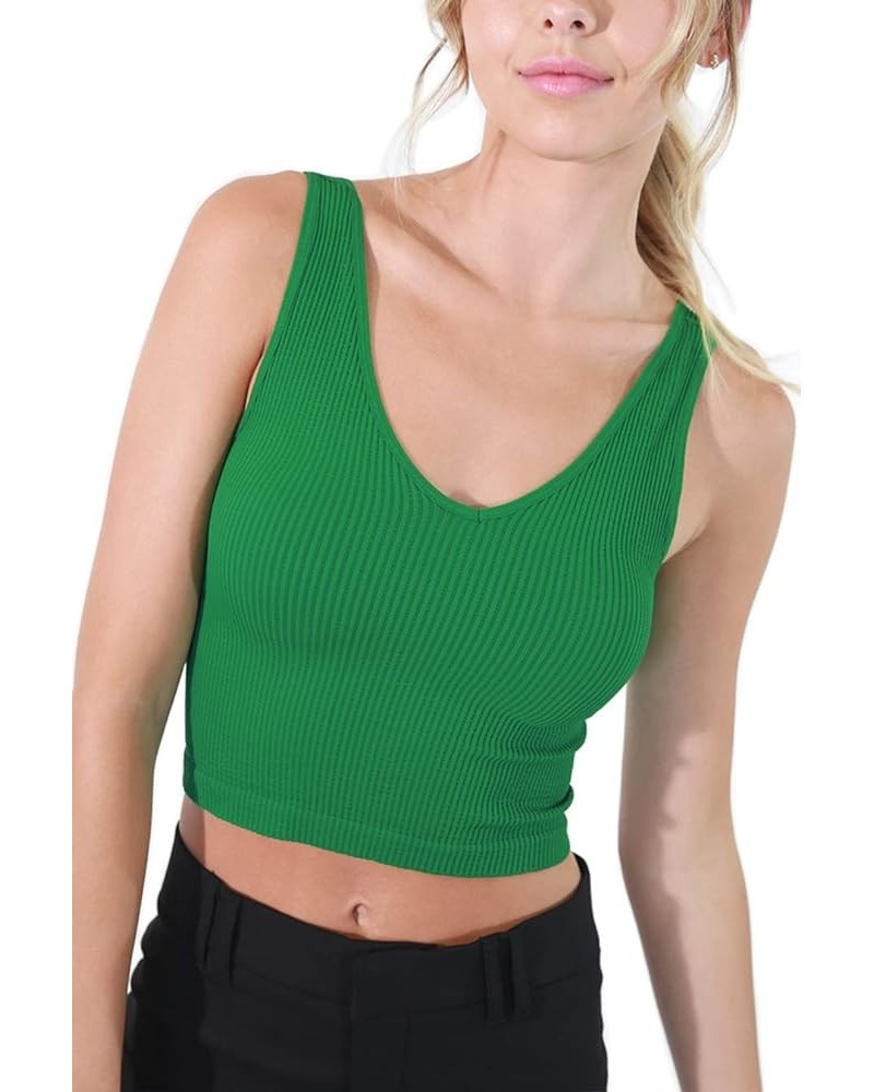 Women Seamless V-Neck Ribbed Crop Top, Made in U.S.A, One Size Jolly Green $18.67 Tanks