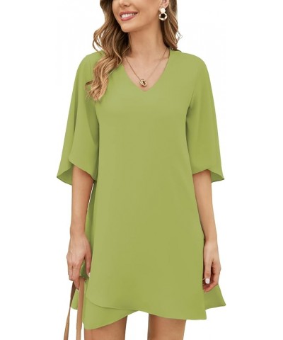 Women's 2024 Summer Dress Sweet & Cute V-Neck 3/4 Bell Sleeve Casual Flowy Swing Dress F3: Fruit Green $20.29 Dresses