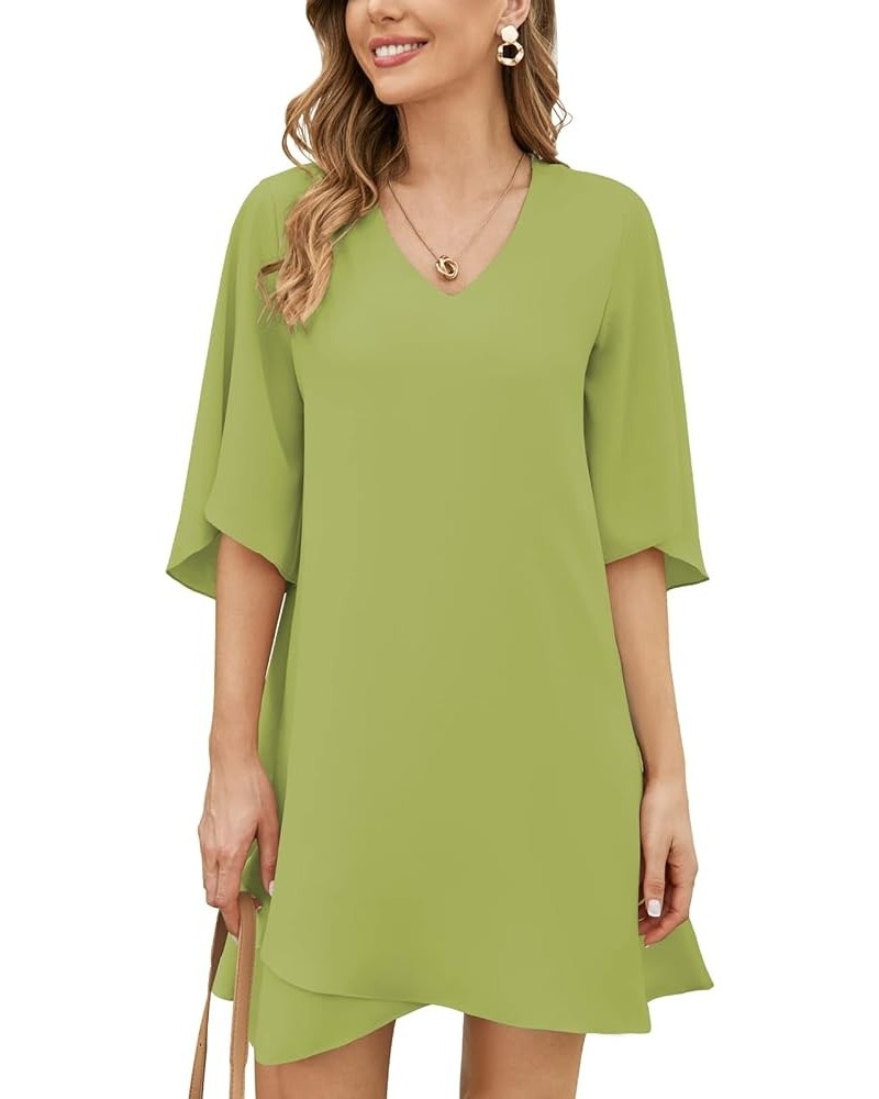 Women's 2024 Summer Dress Sweet & Cute V-Neck 3/4 Bell Sleeve Casual Flowy Swing Dress F3: Fruit Green $20.29 Dresses