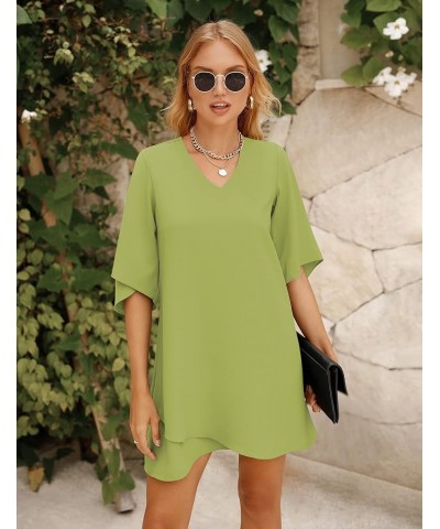 Women's 2024 Summer Dress Sweet & Cute V-Neck 3/4 Bell Sleeve Casual Flowy Swing Dress F3: Fruit Green $20.29 Dresses