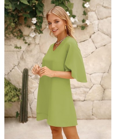 Women's 2024 Summer Dress Sweet & Cute V-Neck 3/4 Bell Sleeve Casual Flowy Swing Dress F3: Fruit Green $20.29 Dresses