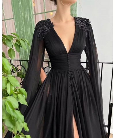 Women's V Neck Prom Dresses with Cape Long Slit Ball Gown A-Line Chiffon Formal Evening Gowns with Pockets Olive Green $52.24...