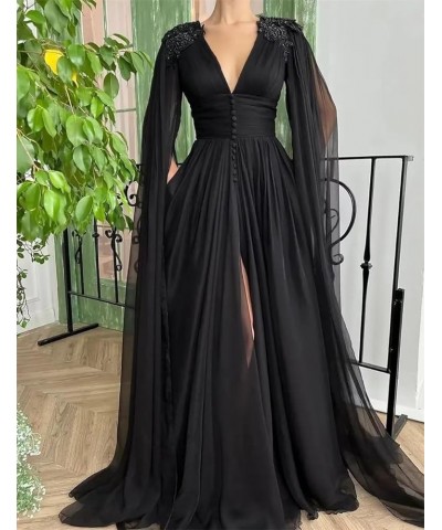 Women's V Neck Prom Dresses with Cape Long Slit Ball Gown A-Line Chiffon Formal Evening Gowns with Pockets Olive Green $52.24...