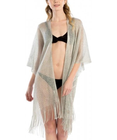 Me Plus Women Swimsuit Beach Cover up Fashion Half Ruffled Shawl Bikini Beachwear Bathing Suit Metallic Shawl - Silver $8.80 ...