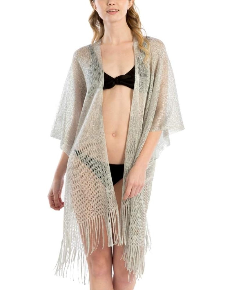 Me Plus Women Swimsuit Beach Cover up Fashion Half Ruffled Shawl Bikini Beachwear Bathing Suit Metallic Shawl - Silver $8.80 ...