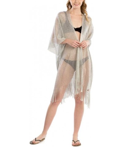 Me Plus Women Swimsuit Beach Cover up Fashion Half Ruffled Shawl Bikini Beachwear Bathing Suit Metallic Shawl - Silver $8.80 ...