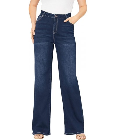 Women's Plus Size Invisible Stretch Contour Wide-Leg Jean Regular Dark Wash $23.66 Jeans