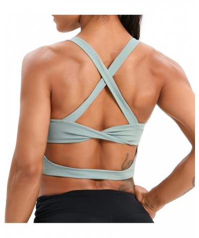 Women's Sports Bra, Criss-Cross Twist Back Padded Yoga Crop Top Medium Support Workout Longline Tank Top Green $9.34 Lingerie