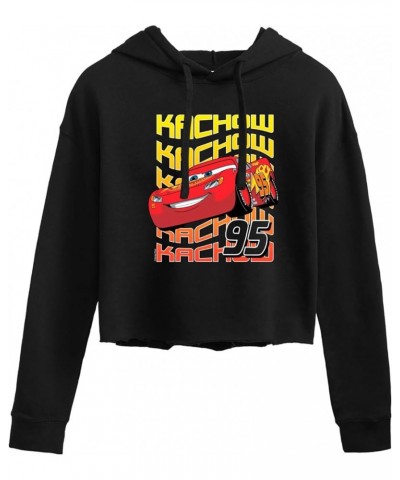 Cars - Lightning McQueen KACHOW - Juniors Cropped Pullover Hoodie Black $15.59 Hoodies & Sweatshirts