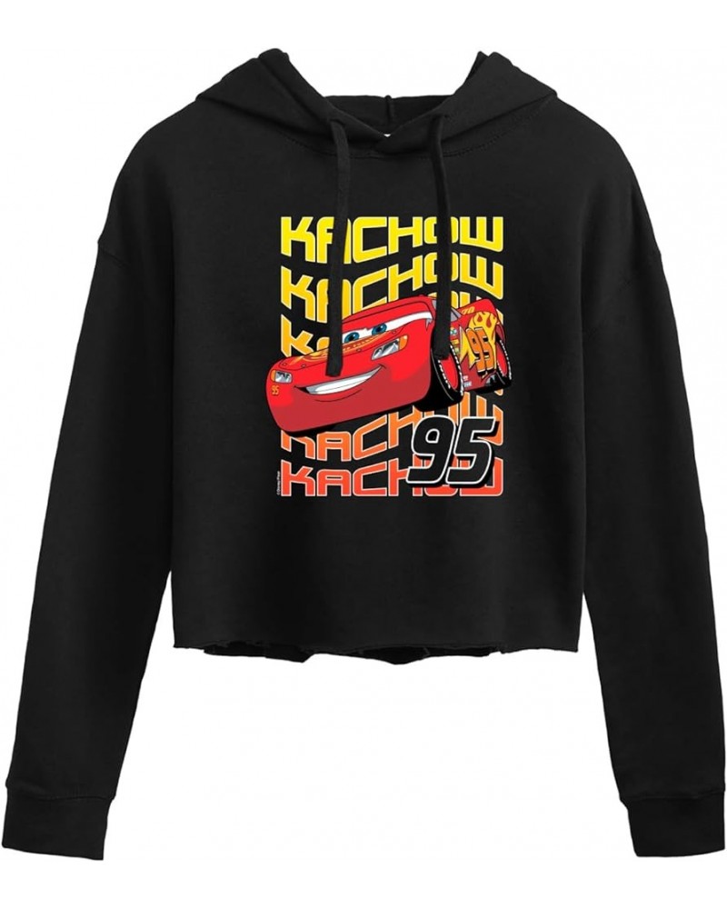 Cars - Lightning McQueen KACHOW - Juniors Cropped Pullover Hoodie Black $15.59 Hoodies & Sweatshirts