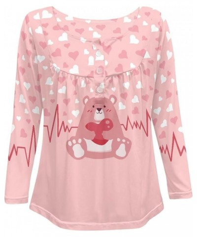 Blouses Button Shirt Long-Sleeve Down Women's Adult Casual Sweatshirts Tunic V-Neck T-Shirt Pullover Loose Heart Pink Bear $1...