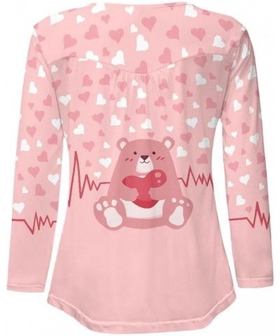 Blouses Button Shirt Long-Sleeve Down Women's Adult Casual Sweatshirts Tunic V-Neck T-Shirt Pullover Loose Heart Pink Bear $1...