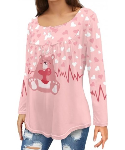 Blouses Button Shirt Long-Sleeve Down Women's Adult Casual Sweatshirts Tunic V-Neck T-Shirt Pullover Loose Heart Pink Bear $1...