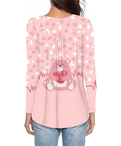 Blouses Button Shirt Long-Sleeve Down Women's Adult Casual Sweatshirts Tunic V-Neck T-Shirt Pullover Loose Heart Pink Bear $1...