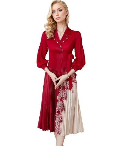 Women's 3/4 Sleeve Floral Print Button up Casual A-line Flowy Midi Dress 25283 Red $22.87 Dresses