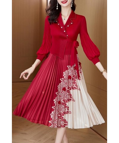 Women's 3/4 Sleeve Floral Print Button up Casual A-line Flowy Midi Dress 25283 Red $22.87 Dresses