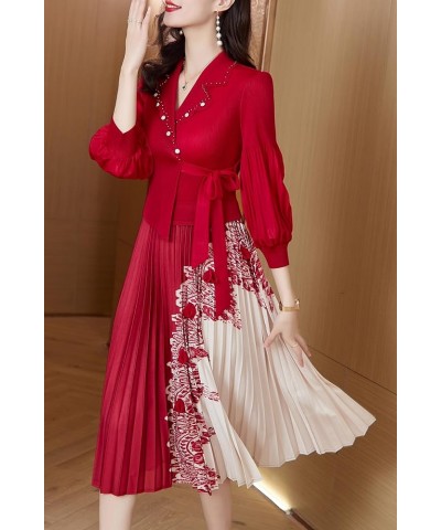 Women's 3/4 Sleeve Floral Print Button up Casual A-line Flowy Midi Dress 25283 Red $22.87 Dresses