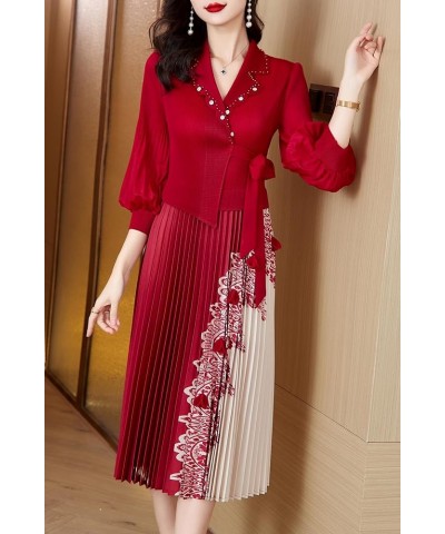 Women's 3/4 Sleeve Floral Print Button up Casual A-line Flowy Midi Dress 25283 Red $22.87 Dresses