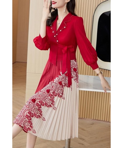 Women's 3/4 Sleeve Floral Print Button up Casual A-line Flowy Midi Dress 25283 Red $22.87 Dresses