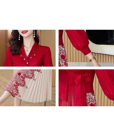 Women's 3/4 Sleeve Floral Print Button up Casual A-line Flowy Midi Dress 25283 Red $22.87 Dresses