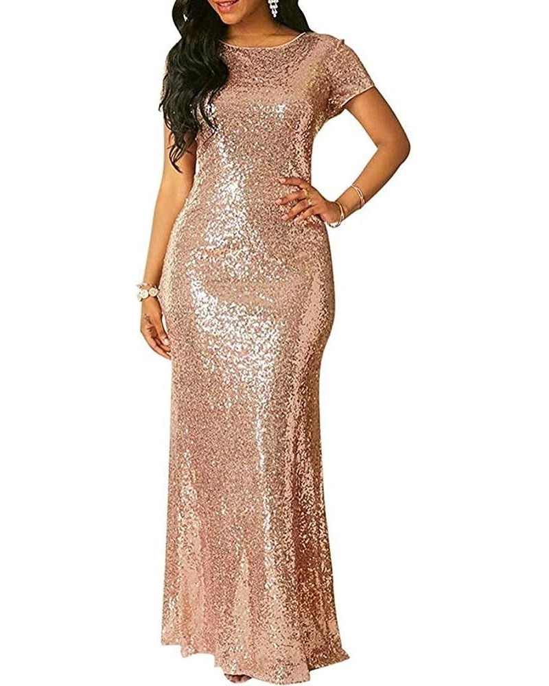 Sequin Bridesmaid Party Dress Mermaid Evening Gowns Long Rose Gold $28.59 Dresses